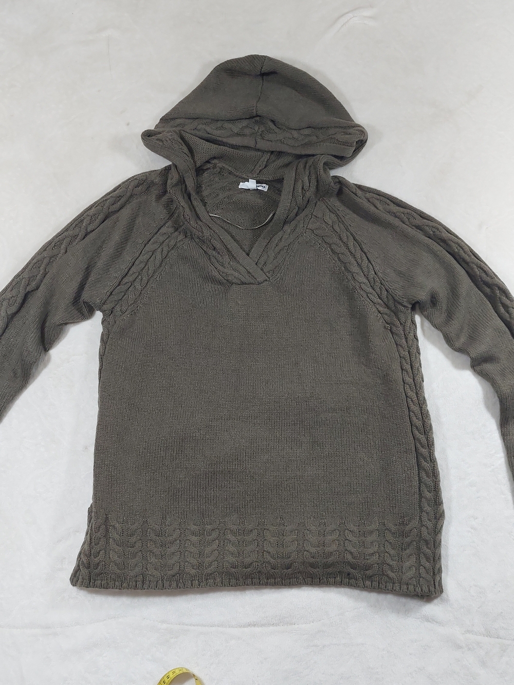 Women's Hooded Cable Knit Sweater - Olive Green
